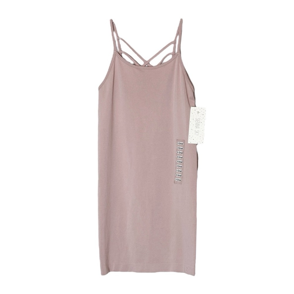 🌺 Sienna Sky Bodycon Dress XS NWT Pink Stretchy Solid Print Crisscross Back